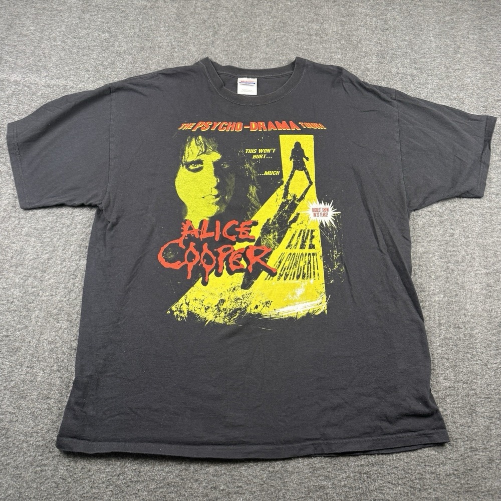 Alice Cooper Psycho Drama Shirt Mens 2XL Black Hanes Heavyweight Rock Music Tee